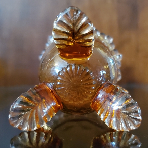 Vntg "Forget Me Not" Amber Pinkish Glass Toothpick Holder by Degenhart - Picture 3 of 10